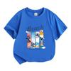 Kids Boys Girls Crew Neck Short Sleeve 100% Cotton T-Shirt, Cute Blue Alien Beach Surf Print Casual Soft Breathable Tee for Daily Summer Holiday Wear
