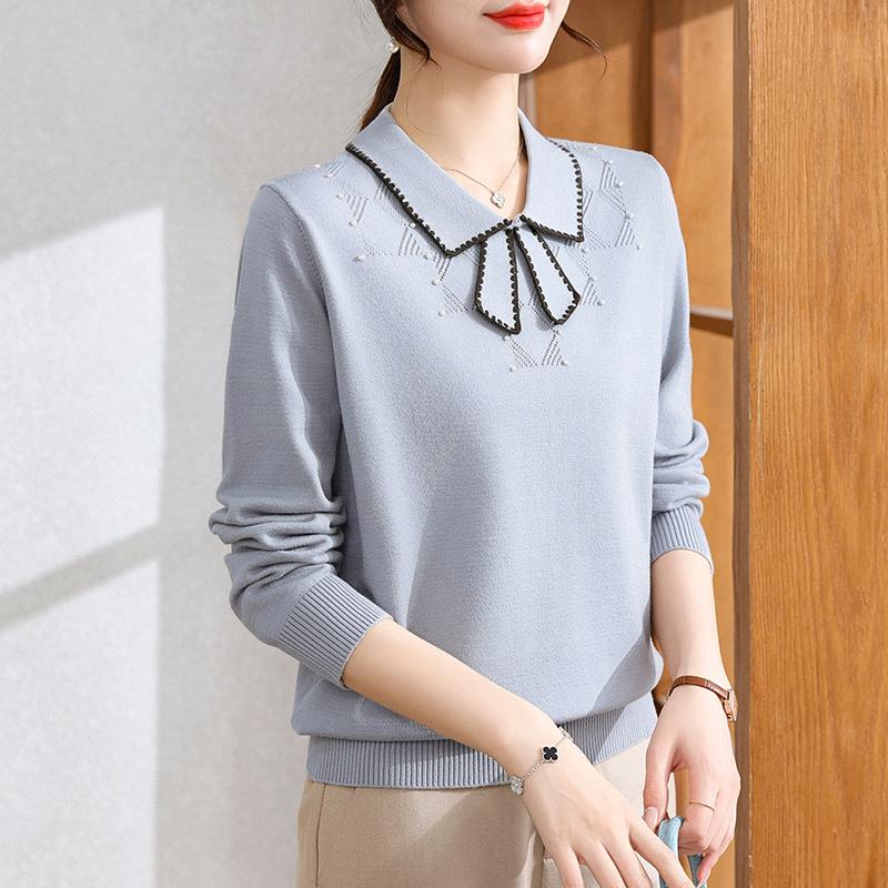 

DAFIFY Женская мода повседневная осень-зима однотонный принт длинный рукав поло воротник свитера Size: One Size синий