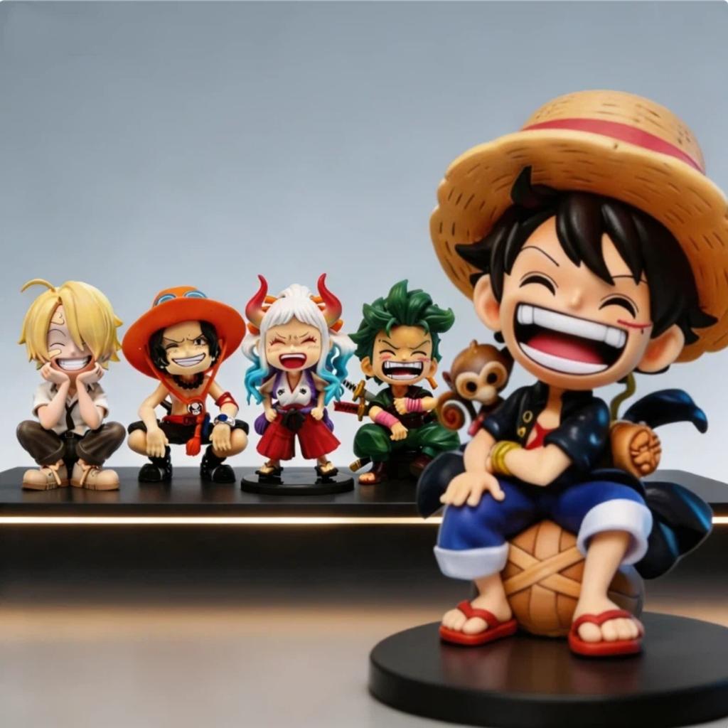 13cm Anime One Piece Actionfiguren Q-Version sitzend Luffy Zoro Sanji trendige Spielzeuge Puppenmodelle Autoornamente Geburtstagsgeschenke Spielzeug