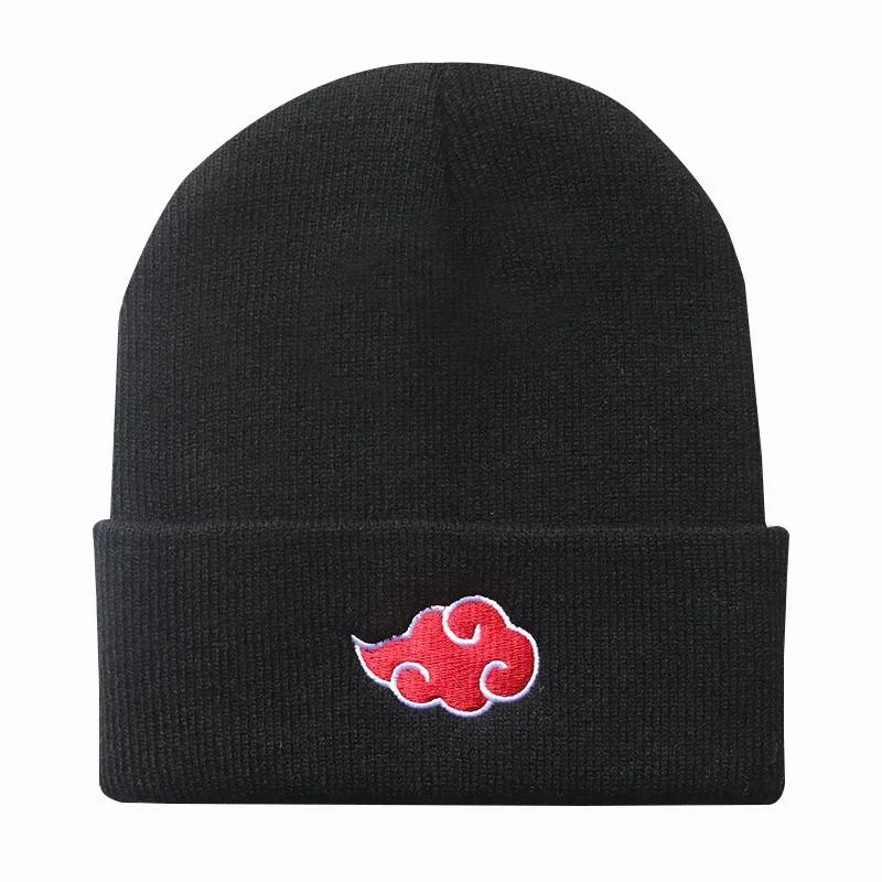 Beanies Women Autumn Winter Warm Hat Anime Akatsuki Cosplay Red Cloud Embroidery Caps For Men Knitted Bonnet Unisex