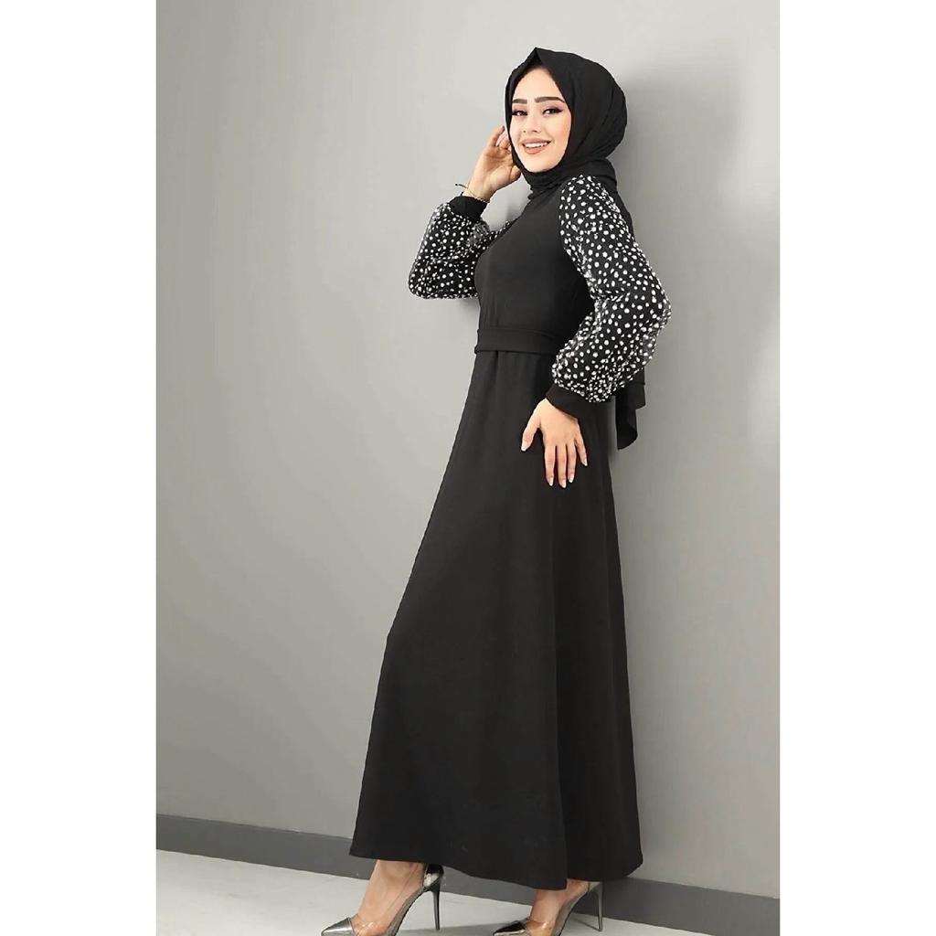 Women's Hijab Dress With Tulle Detailed Sleeves