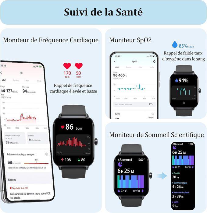 Montre Connectée KALINCO avec Alexa Intégré,1,8 Smartwatch avec Appel Bluetooth,Podometre/Fréquence Cardiaque/Sommeil/SpO2,100+ M