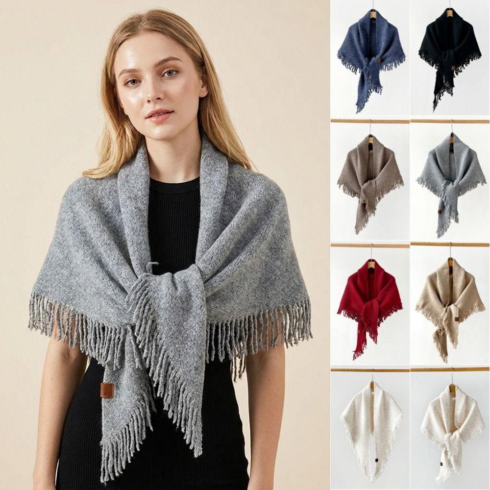 Wool Knitted Scarf Windproof Large Wraps Retro Large Triangle Shawl Women