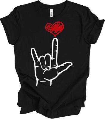 ASL I Love You Hand Sign Heart American Sign Language Shirt Deaf Support Gift