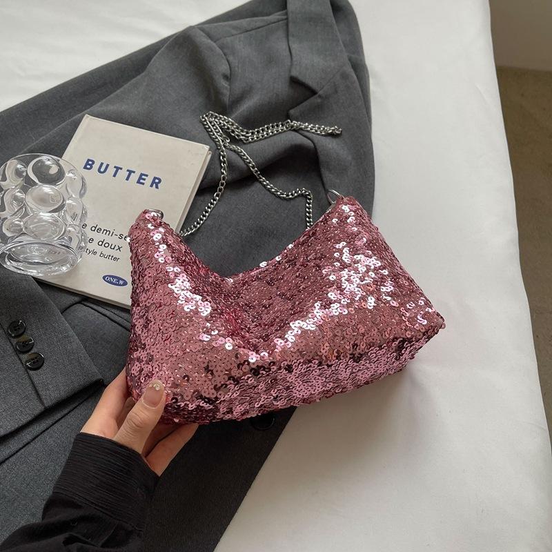 

Модная и зарубежная универсальная сумка через плечо с пайетками, новая сумка-мессенджер на цепочке 2025 года большой емкости розовый