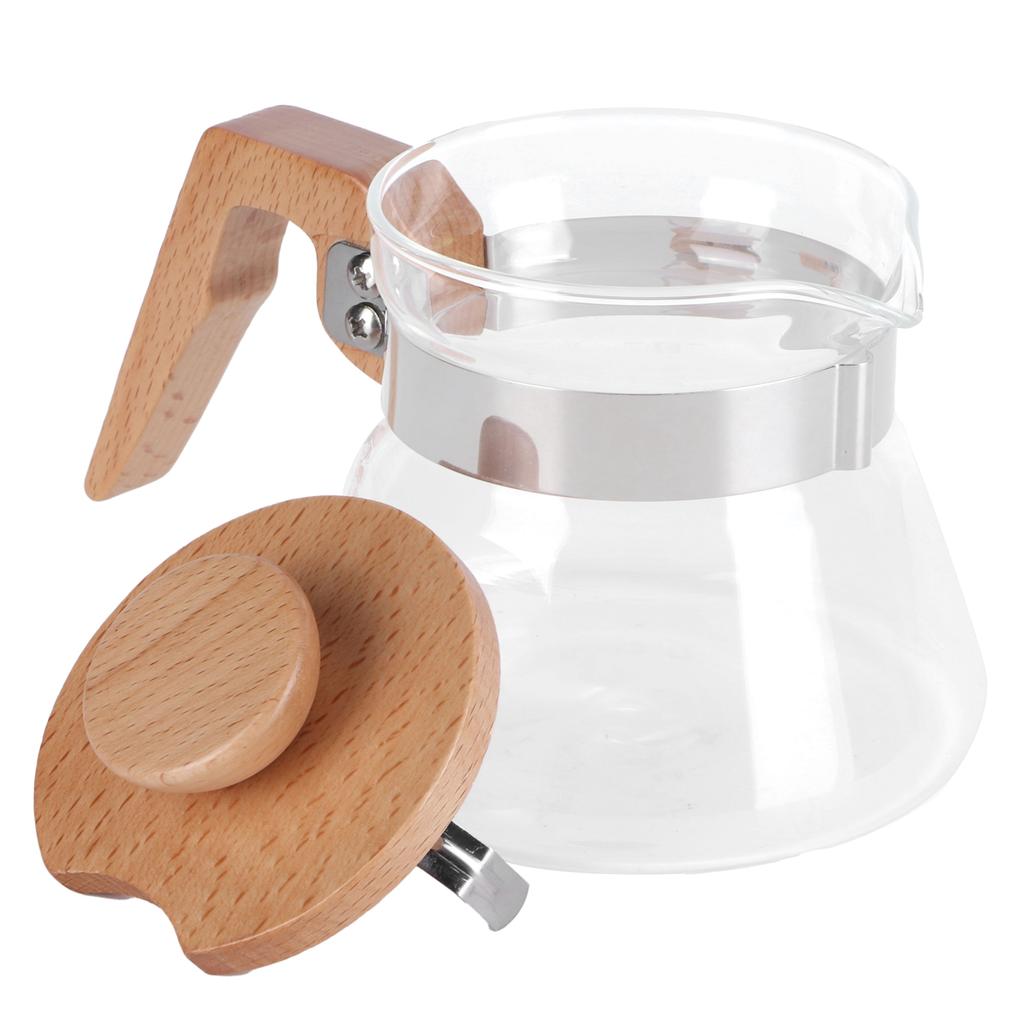 400ml Teekanne Glas Kaffeekanne Kessel Wasserkessel mit Holzgriff Küchenzubehör