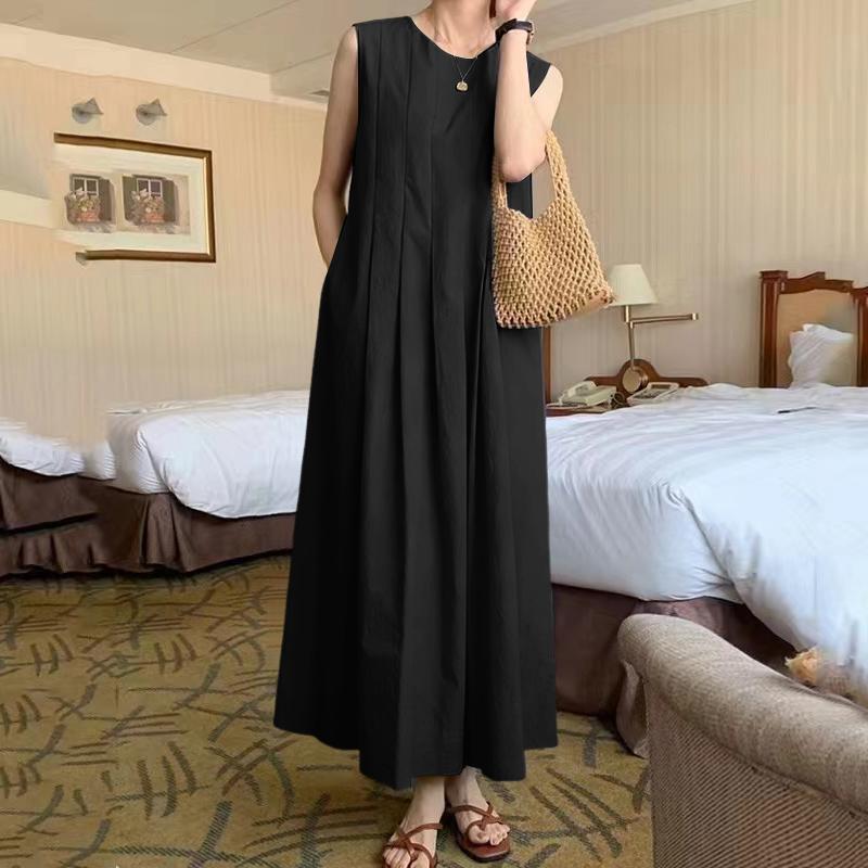 ZANZEA Damen Lässig Rundhals Sommer Ärmelloses Kleid