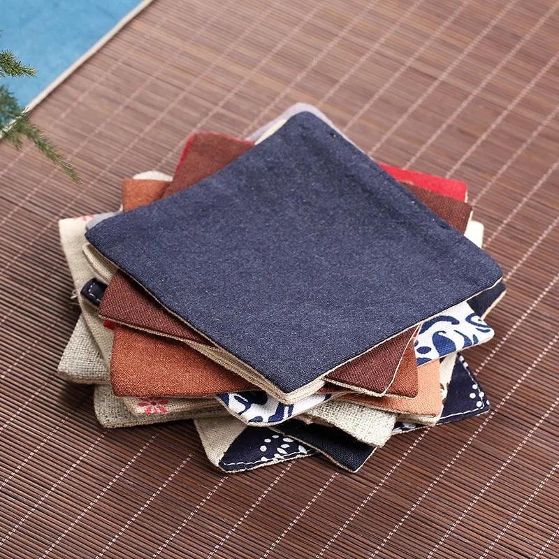 Cotton and Linen Kung Fu Tea Coasters Simple Solid Color Square Coaster Anti-scald Absorbent Heat Insulation Mat Home Mats