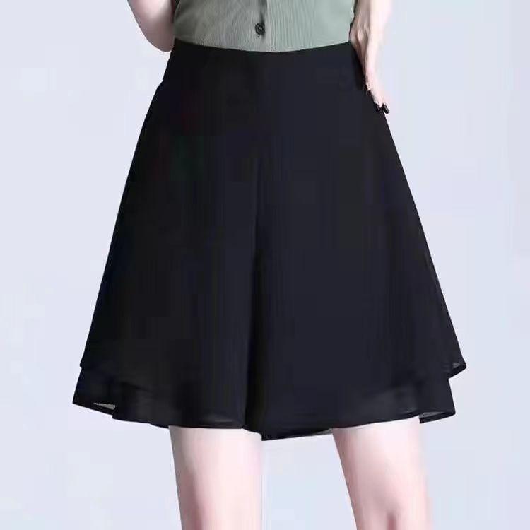 Damen Chiffon Halbrock Sommer Hohe Taille Cropped Hose Midilanger Rock Hose Rock