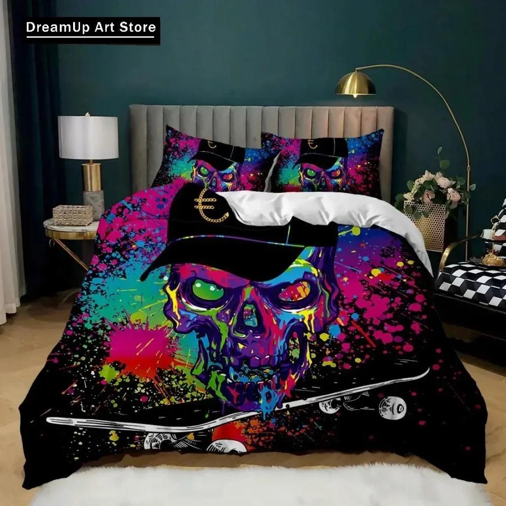 Cartoon Skateboard Wolf Kids Hip Hop Skateboard Sport Bedding Set Duvet Cover Bed Set Quilt Cover Twin Single Queen King Size