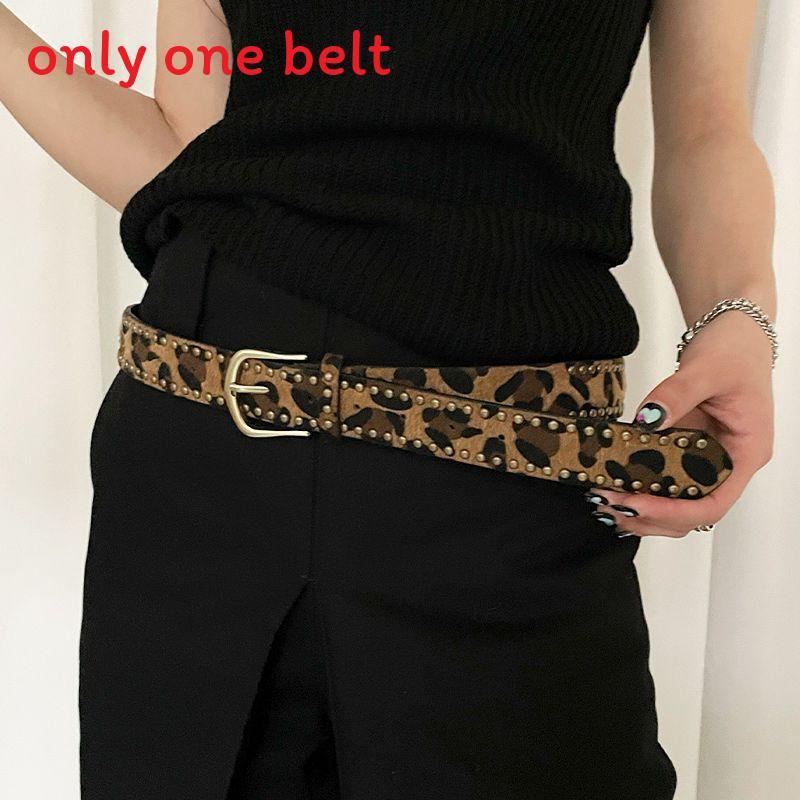 Retro Leopard Print Belt For Women With Alloy Buckle Leather Waistband For Dress And Jeans
