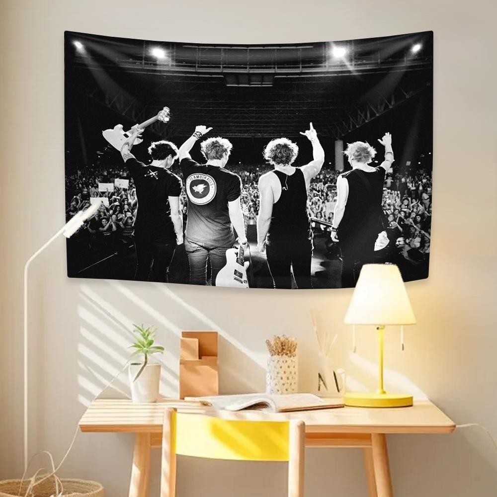 

Баннер-флаг 5SOS Четыре отверстия Полиэстер Цифровая печать Рок-группа Гобелен Наружное украшение Комната Гараж Сад 29x37in