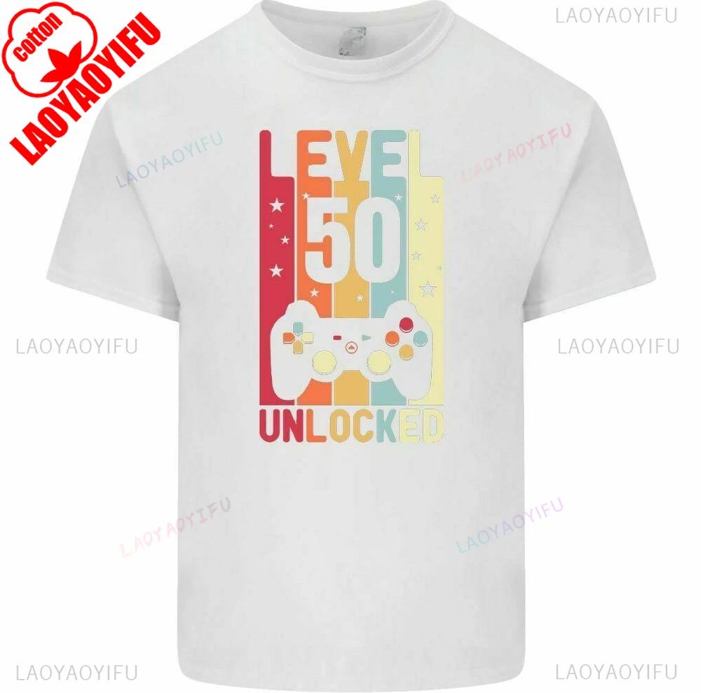 50th Birthday T-Shirt 1975 Mens Funny LEVEL UNLOCKED 50 Year Old Gaming Tee Tops Graphic T Shirts Men Clothing Cotton Shirts