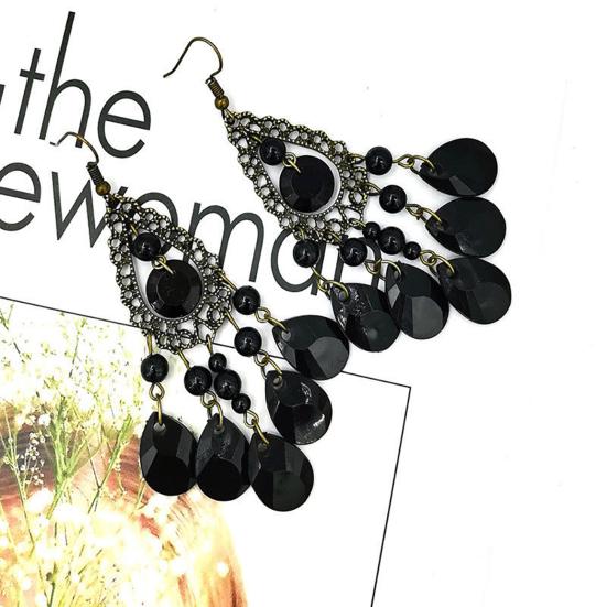 1 Pair Hoop Earrings Exquisite Bright Hollow Pendant Water Drop Beads Earrings for Daily Life