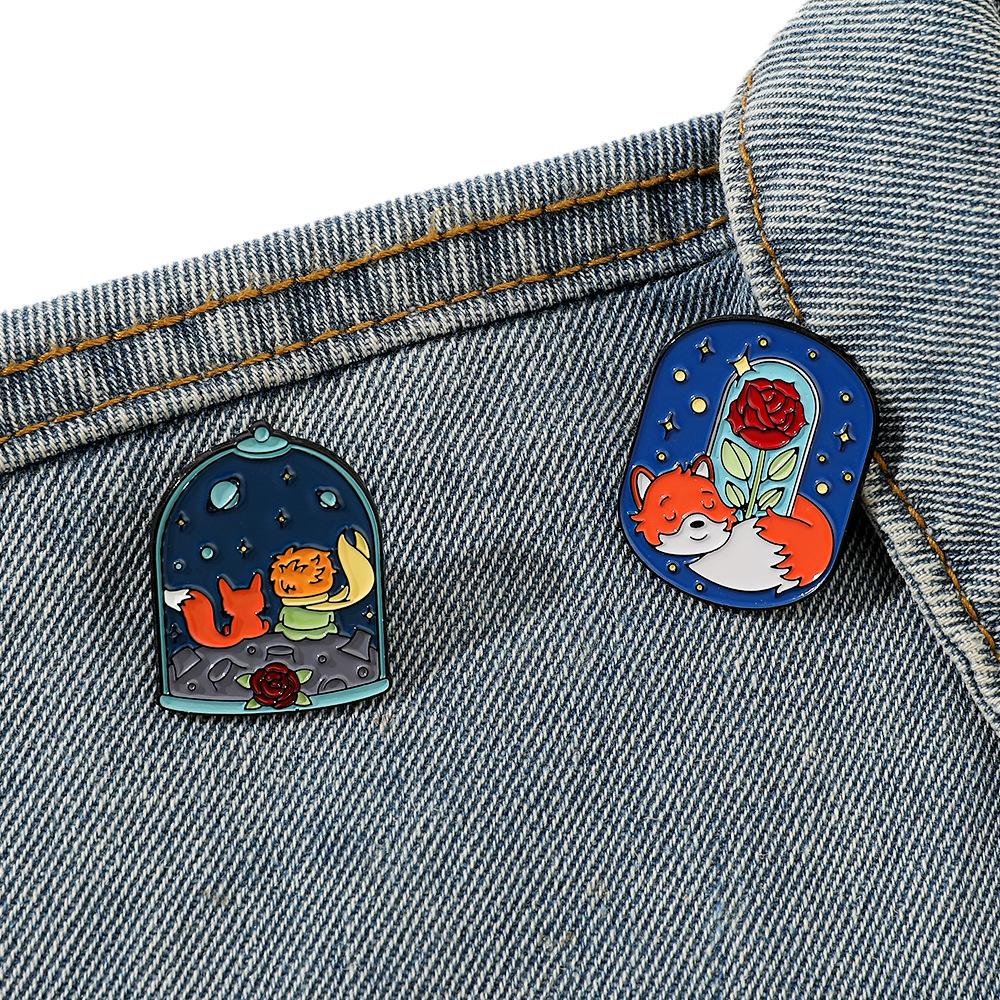 Creative Personality Little Prince Metal Badge Rose & Fox Alloy Brooch Pin Decoration