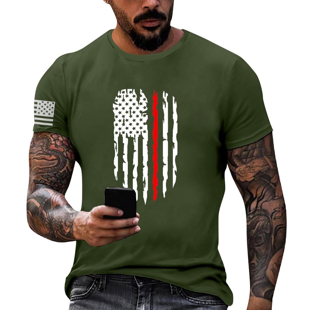 Oblíbené letní pánské tričko s kulatým výstřihem a krátkým rukávem s potiskem