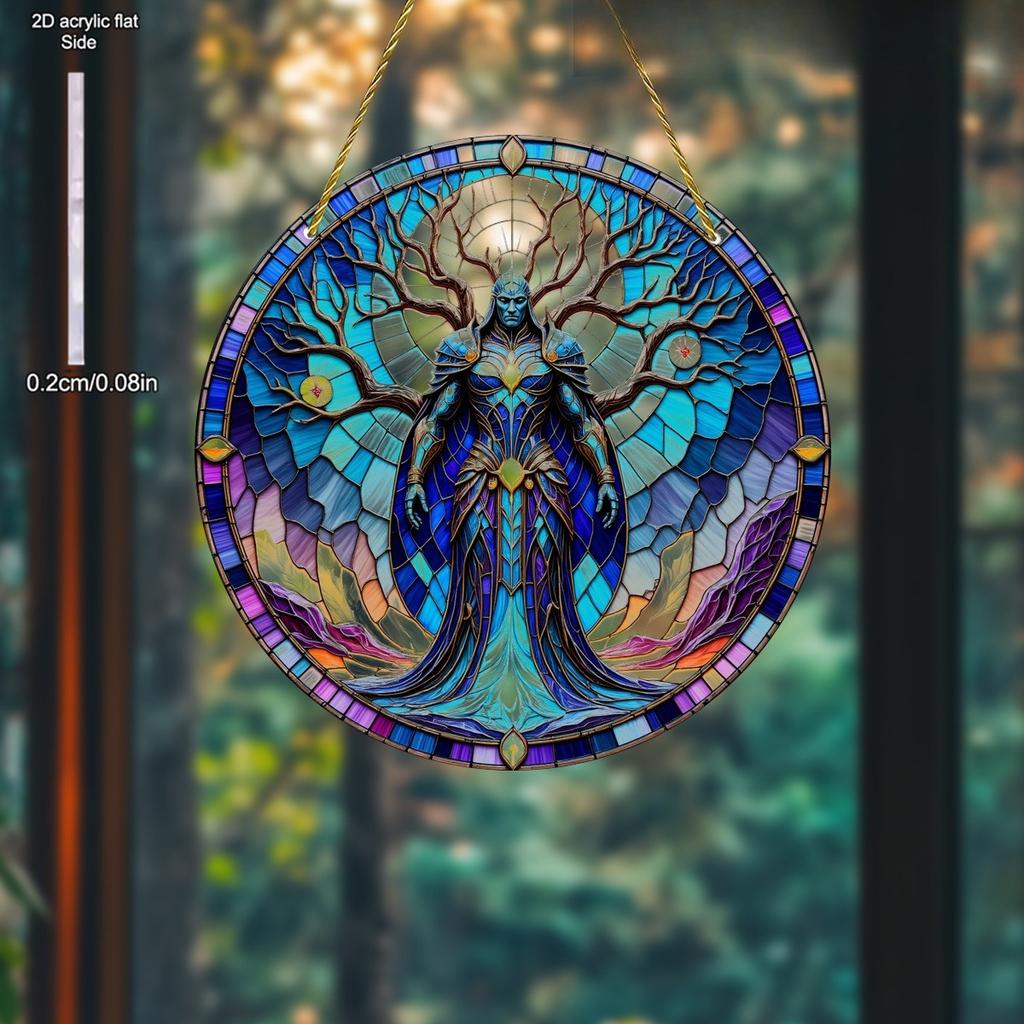  Vintage Acrylic Heavenly Guardian, Suncatcher, 2D Round Acrylic Hanging, Stained Glass Style Window Decor for Farmhouse Garden and Yard 