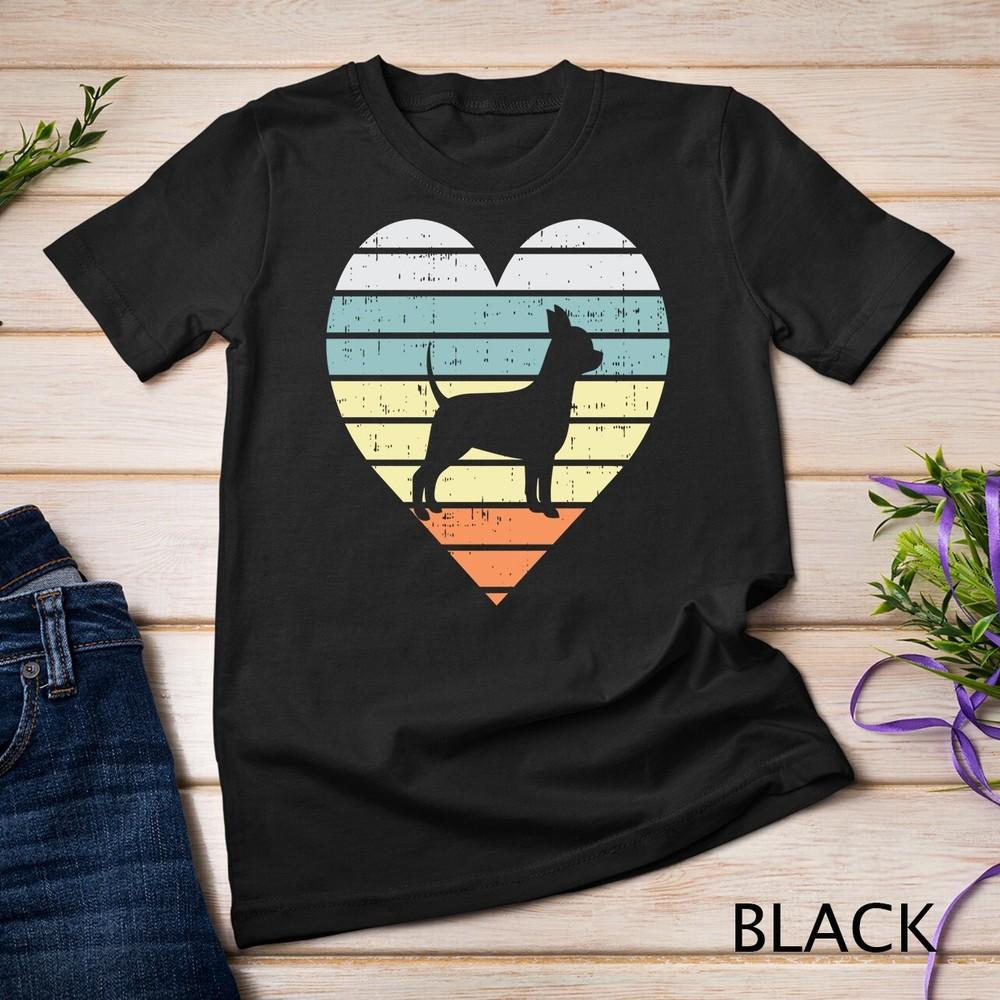 

Chihuahua Silhouette Heart Sunset Retro Chiwawa Pet Dog Gift Unisex T-shirt S