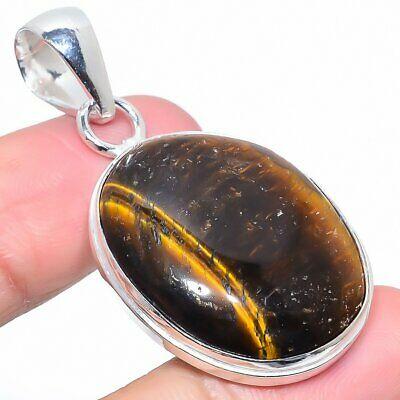 

Natural Tiger Eye Gemstone Handmade 925 Sterling Silver Pendant 1.97 f7M04