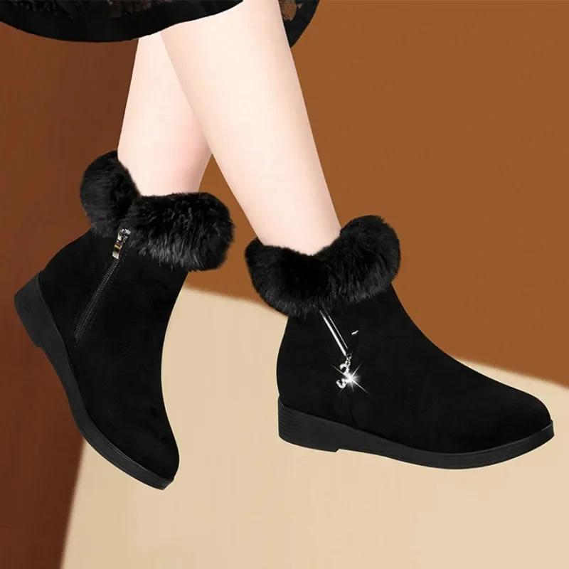 Fashion Winter New Snow Boots for Women,fashionable and Plush Warm Thick Cotton Boots with Flat Bottom Zipper and Anti Slip Cotton Boots