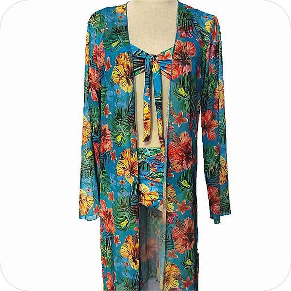 

Новый женский сексуальный солнцезащитный халат-бикини, состоящий из трех частей, купальник с высокой талией и принтом XL