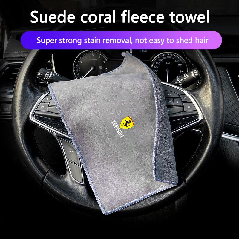 Suede Coral Fleece Car Drying Towel Cleaning Cloth Rag For Ferrari Roma Spider 296 488 SF90 360 F8 F80 F12 LaFerrari Accessories GP2