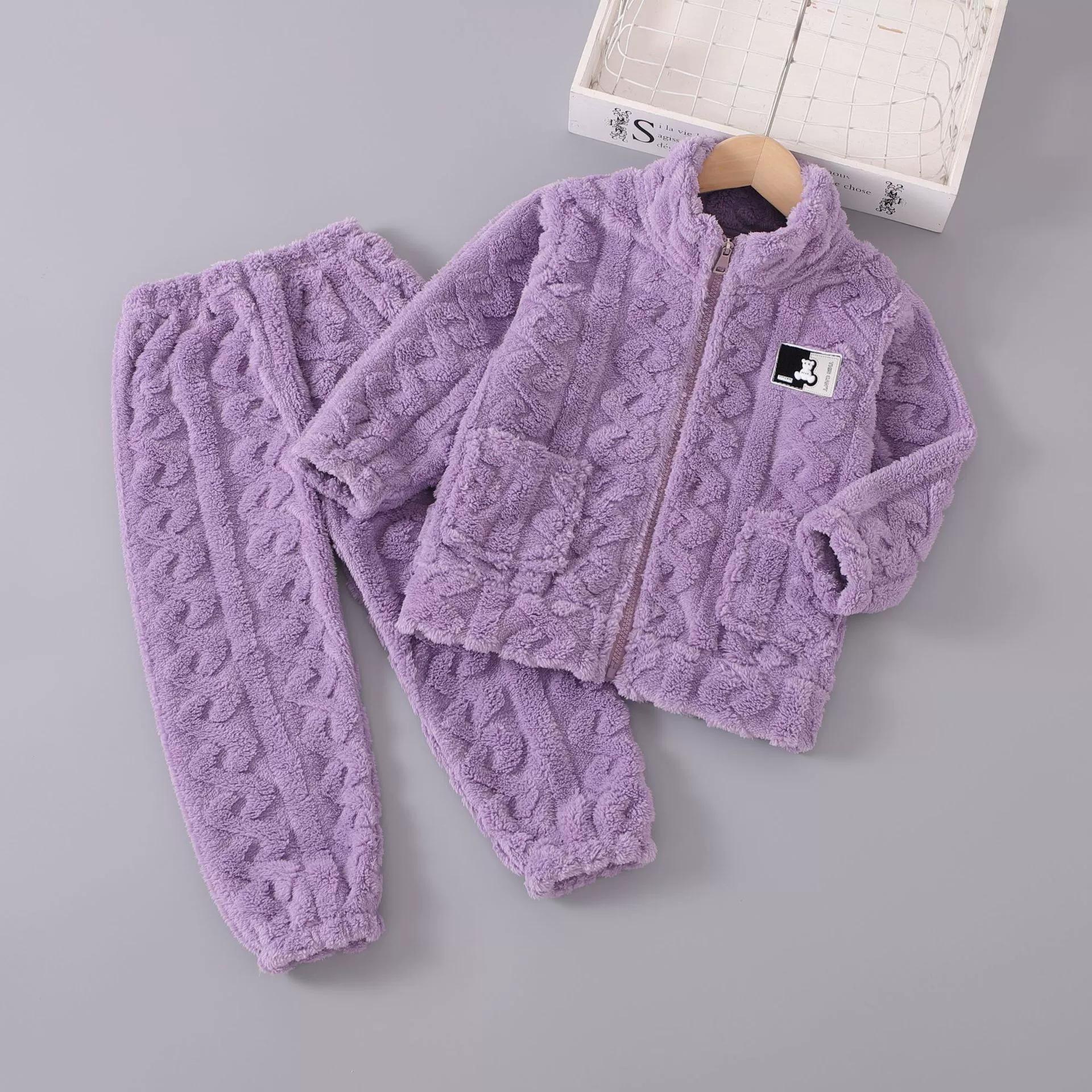 

Детские пижамы из кораллового флиса для девочек, утепленная лицевая ткань для мальчиков, осенне-зимняя домашняя одежда для маленьких девочек, зимний костюм 90