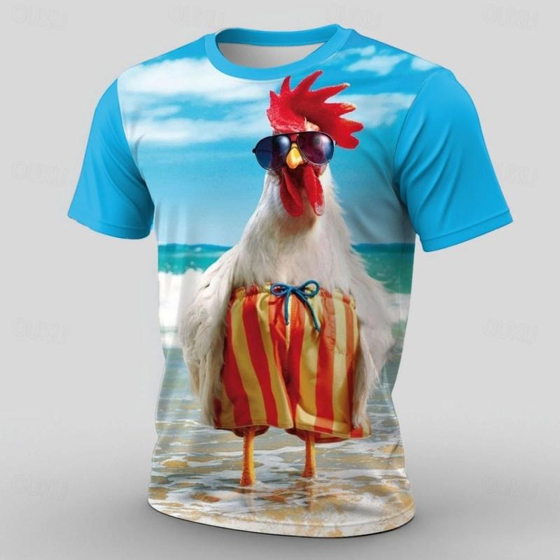 Animal Fashion Chicken 3D Print Sports Quick-dry Breathable Men T-shirt Street Casual Popular Vacation Trend Short Sleeve Summer