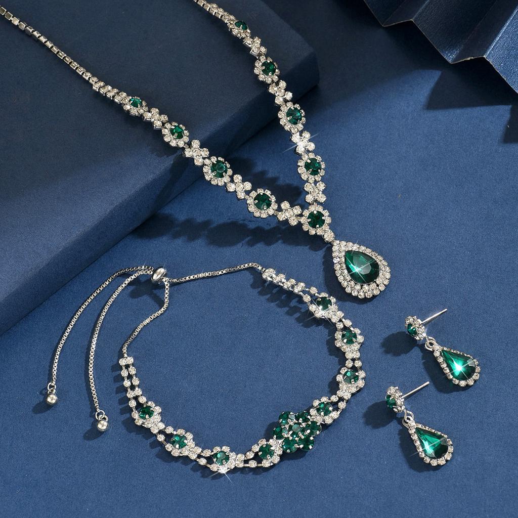 Women's Crystal Droplet Necklace Earrings for Wedding Evening Bride Jewelry Accessories