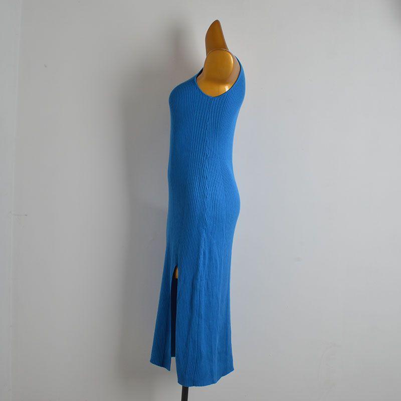 Fashion Style Sexy Stylish Oblique Shoulder Knitting Vest Dress Women's Clothing Spring Summer Slim-Fit Slimming Slit Long Dress