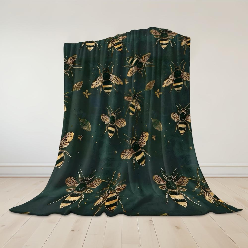 Emerald Bee Garden Flannel Blanket Warm Soft Halloween Christmas Couch Warm Cozy Decorative Decor Gift for All Season