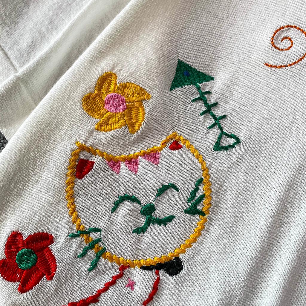 Summer Women College Sweet Cat Embroidery Knitted Sweater Pullover Tops For Girl