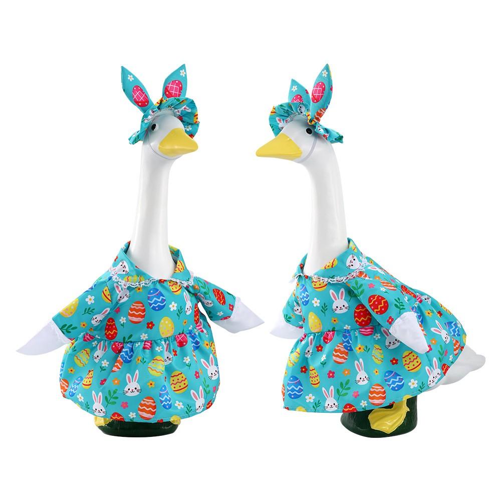 

Easter Porch Goose Outfits Clothes Pink Ruffle Skirt & Bunny Ear Headband For Goose Easter Eggs & Floral Print Lawn Garden зелёный