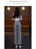 Women's Black and White Plaid Ice Silk Cropped Wide-Leg Pants - Elastic Waist, Summer Casual, Slimming, Loose Fit.