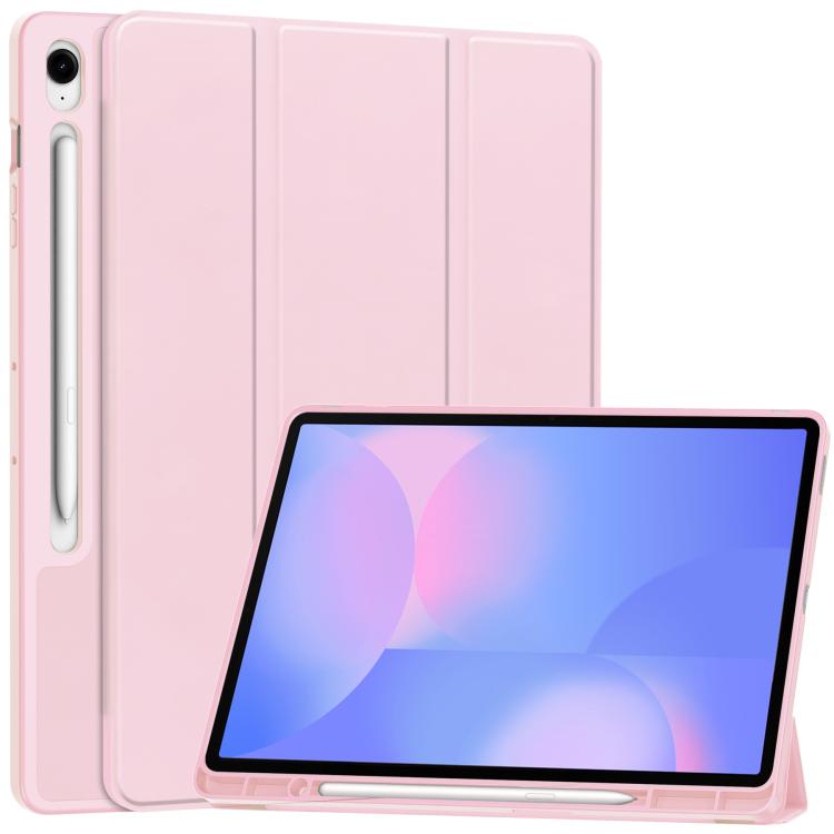 3-Fold Pure Color TPU Smart Leather Tablet Case with Pen Slot