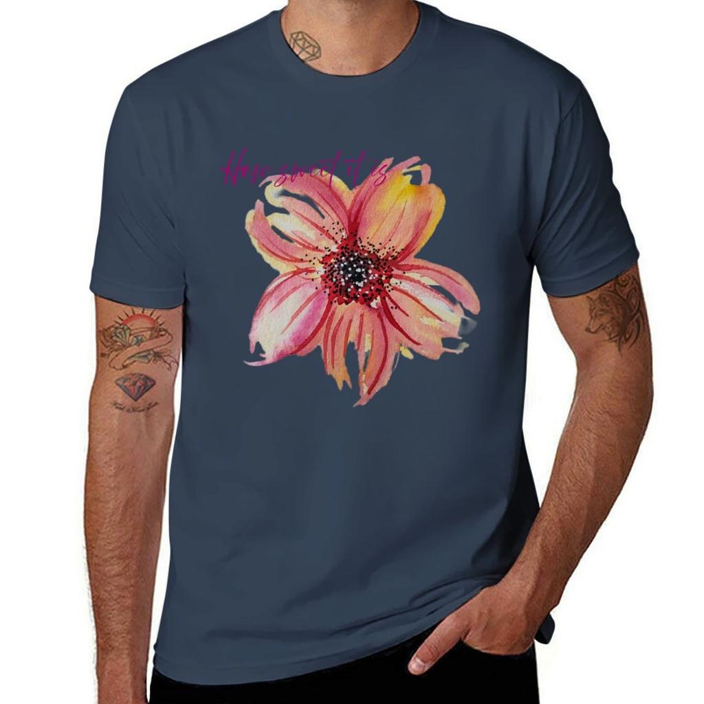 Sweet Pastel Flower Watercolor Tshirt Work Short Sleeve Cotton Top Tshirt