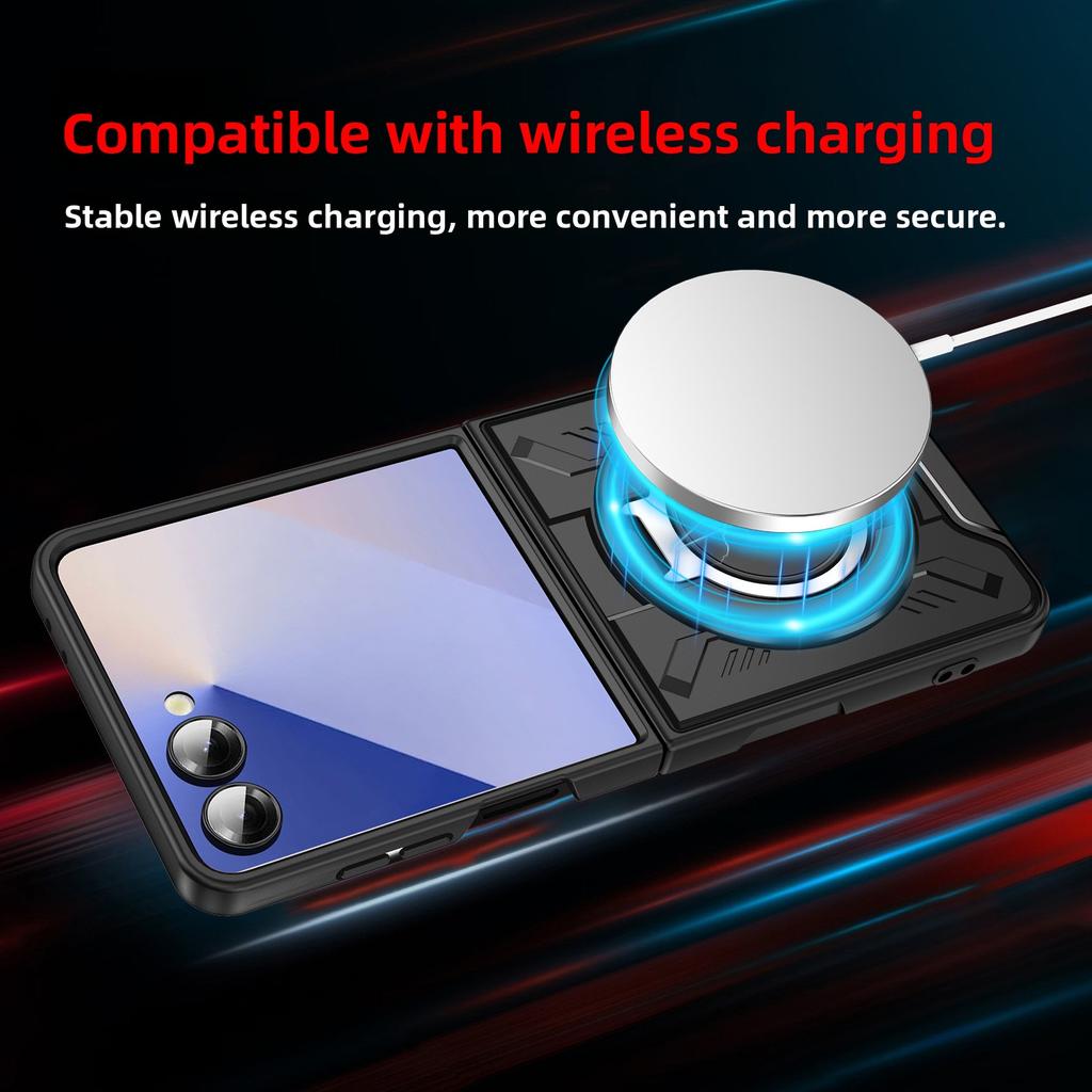 Lingsheng Armor Design Magnetic Folding Protective Cover for Samsung for Galaxy Z Flip 7 Anti-Fall Mobile Phone Case Phone Grip