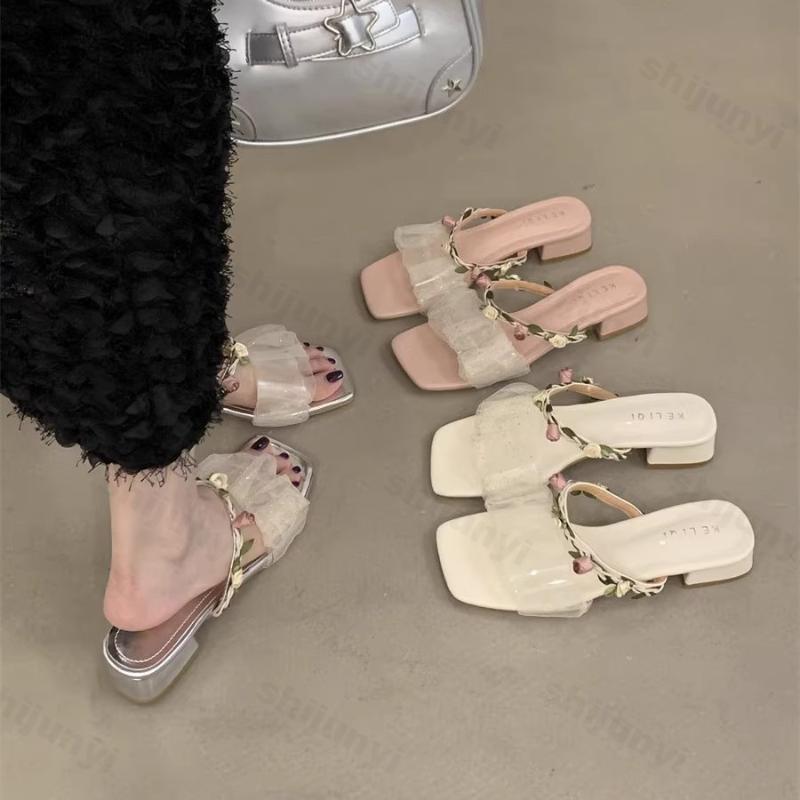 Fashion Women's Flower Slipper 2025 Summer Fashion Dress Flats Slipper Female Beach Outdoor Sandals Vacation Shoes Sandalias De Mujer