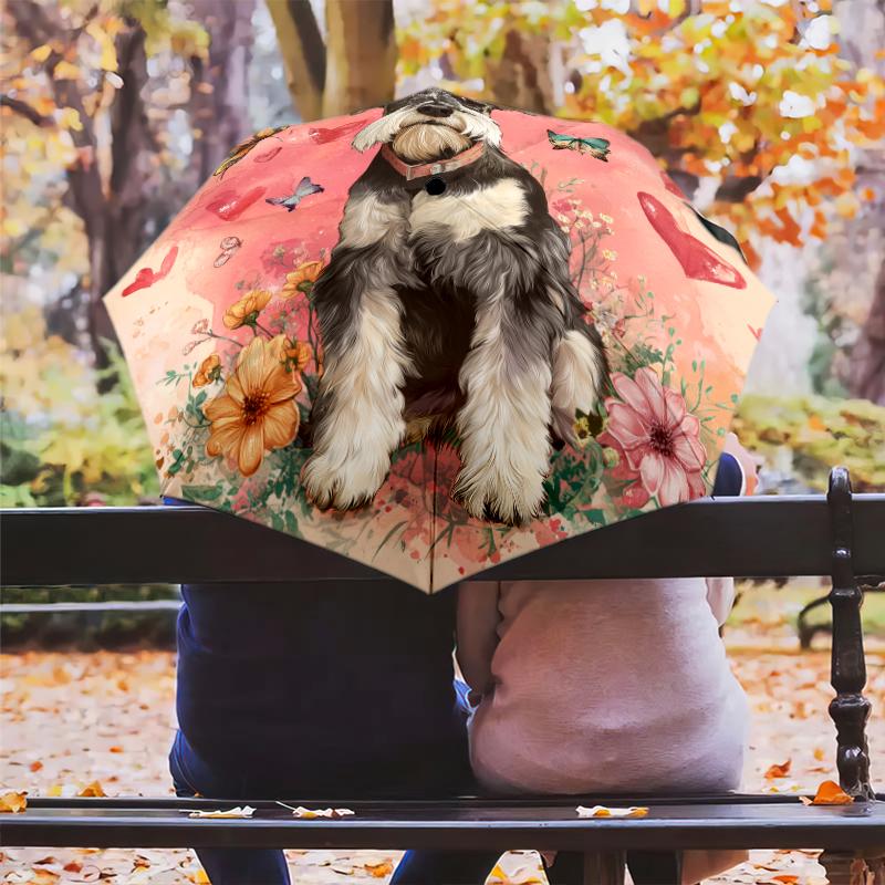 Pink Schnauzer Pattern, Automatic Folding Umbrella, Portable and Foldable Design, 8 Ribs, a Christmas or Birthday Gift.