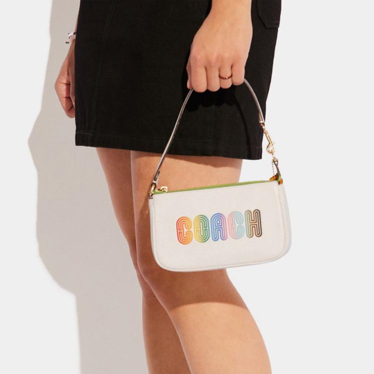 New COACH Nolita Leather Pochette, Shoulder Bag, Handbag, Clutch Small Size Women's White CA438-IMCAH