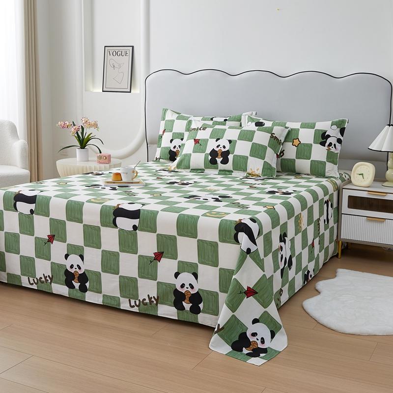 Cotton Bed Sheet  Cartoon Panda Animals Printed Double Top King Sheets for Girls Boys Kids Single Queen King Size Bed Linen