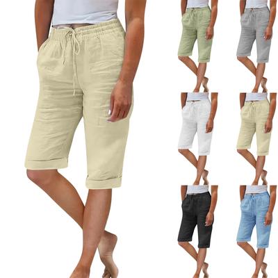 Womens Summer Elastic Waist Pocket Pocket Solid Color Cotton Linen Wide Leg Pants Loose Pants Pants for Women Women’s Pants