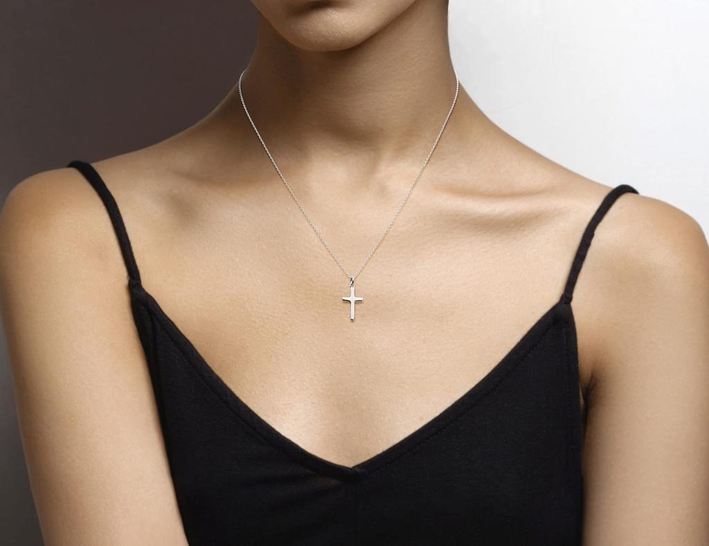 Miabella Italian 925 Sterling Silver or 18K Gold Plated Small Cross Pendant Necklace for Women with Chain Made In Gold Plated Sterling No Jewels 18"