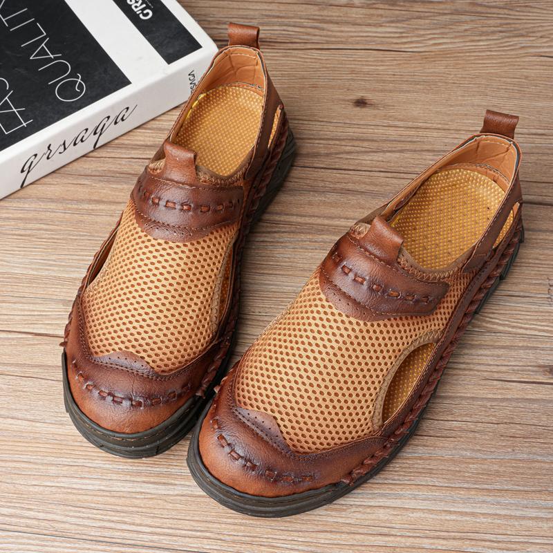 Fashionable Men's Sandals Stitching Design Versatile Hollow Out Breathable Comfortable Flat Shoes Commuting Daily Casual Shoes