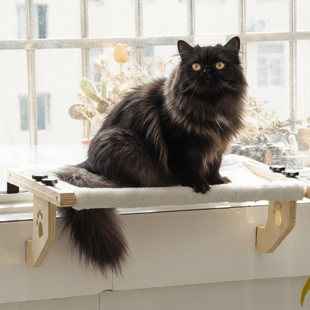 Pet Nest Wooden Frame Cat Window Hammock Cozy Durable Cat Hammock Bed Detachable Paw Print Design Pet Window Perch Indoor