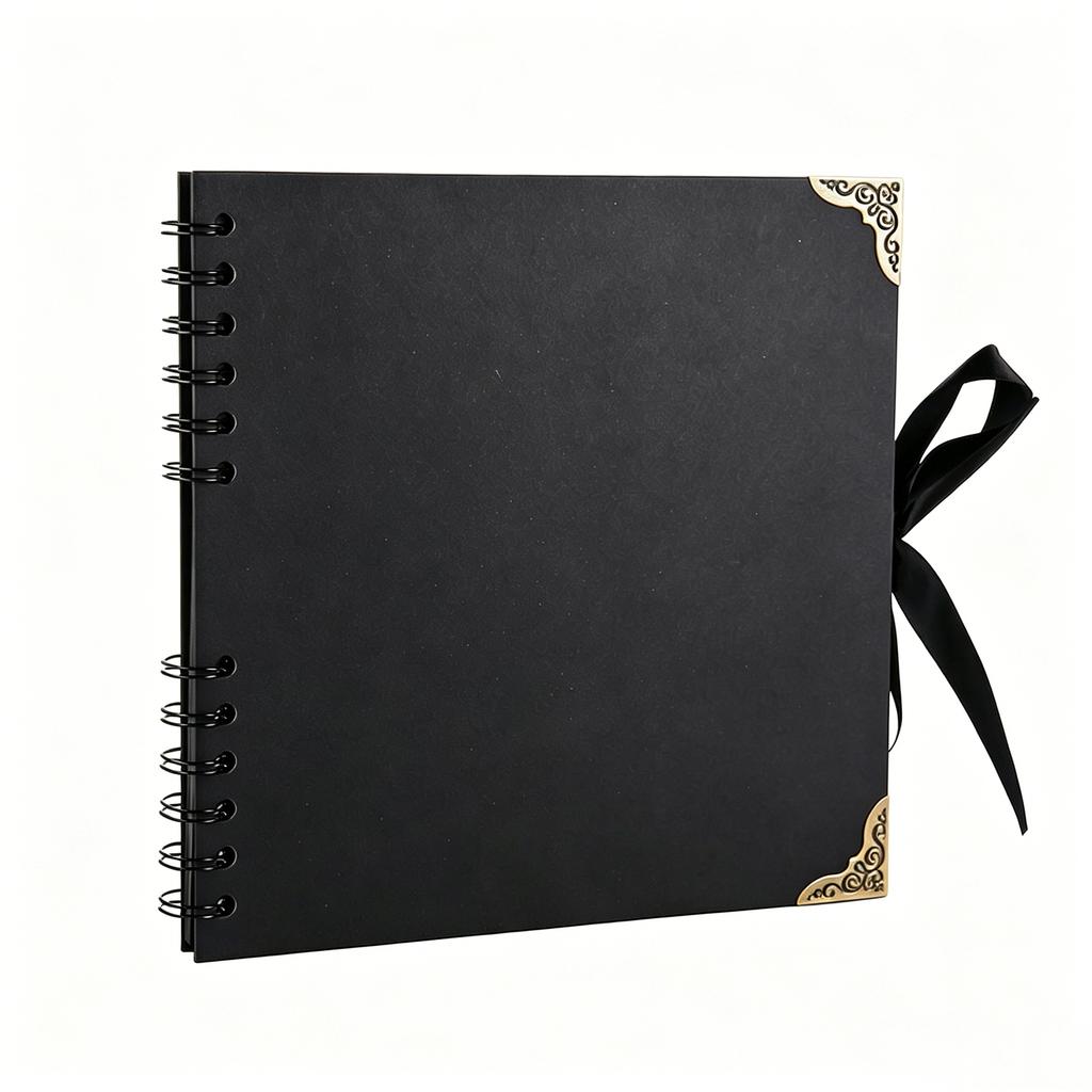 DIY Photo Album 88 Inch, Vintage with Corner Protectors, Ribbon, Black Cardstock Pages for Scrapbooking