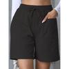 Damen Unifarbene Schwarze Kordelzug Taille Freizeitshorts