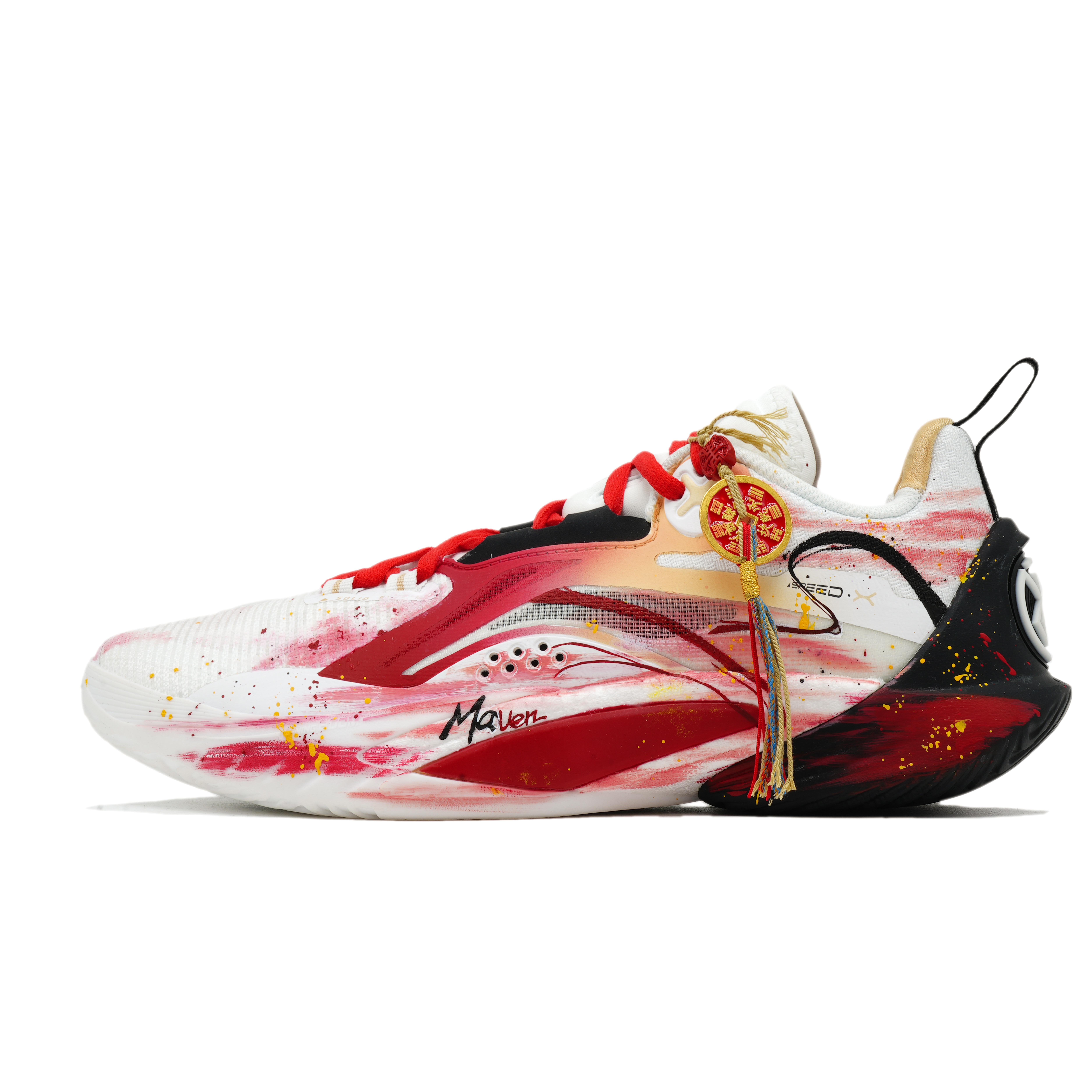 Li Ning Speed 10 Низкие Полноразмерная Карбоновая Пластина Баскетбольные Кроссовки Мужские Белый Красный Черный ABAT085-5(Команда726-) 45