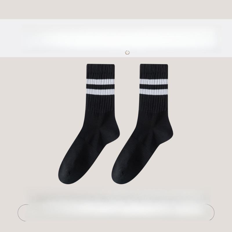 

Мужские осенне-зимние полосатые бесшовные спортивные дышащие дезодорирующие длинные носки из чистого хлопка, впитывающие пот 1 pair чёрный