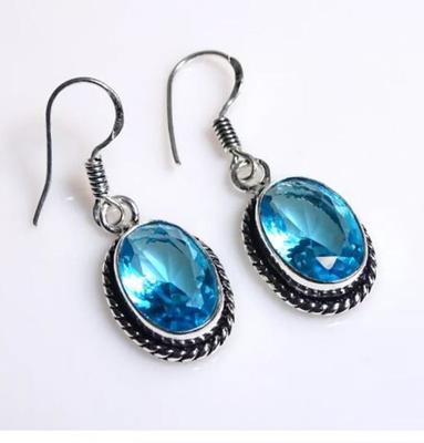 Blue Topaz Gemstone Handmade Designer Birthstone Gift Earring Solid 925 Sterling Silver Earring, Statement Earring